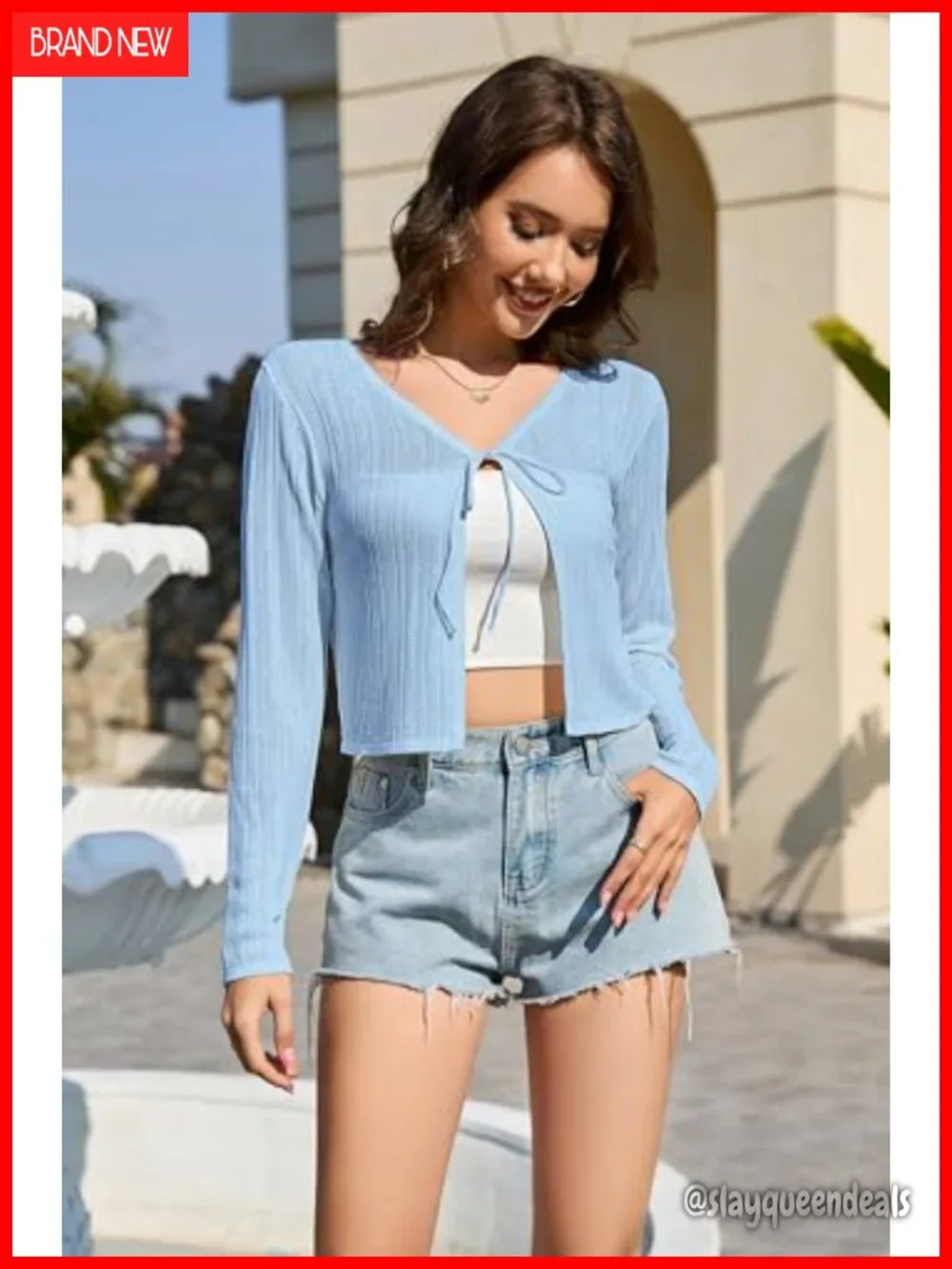 Striped Knit Tie Front Cropped Cardigan Long Sleeve Open Front Crop Top